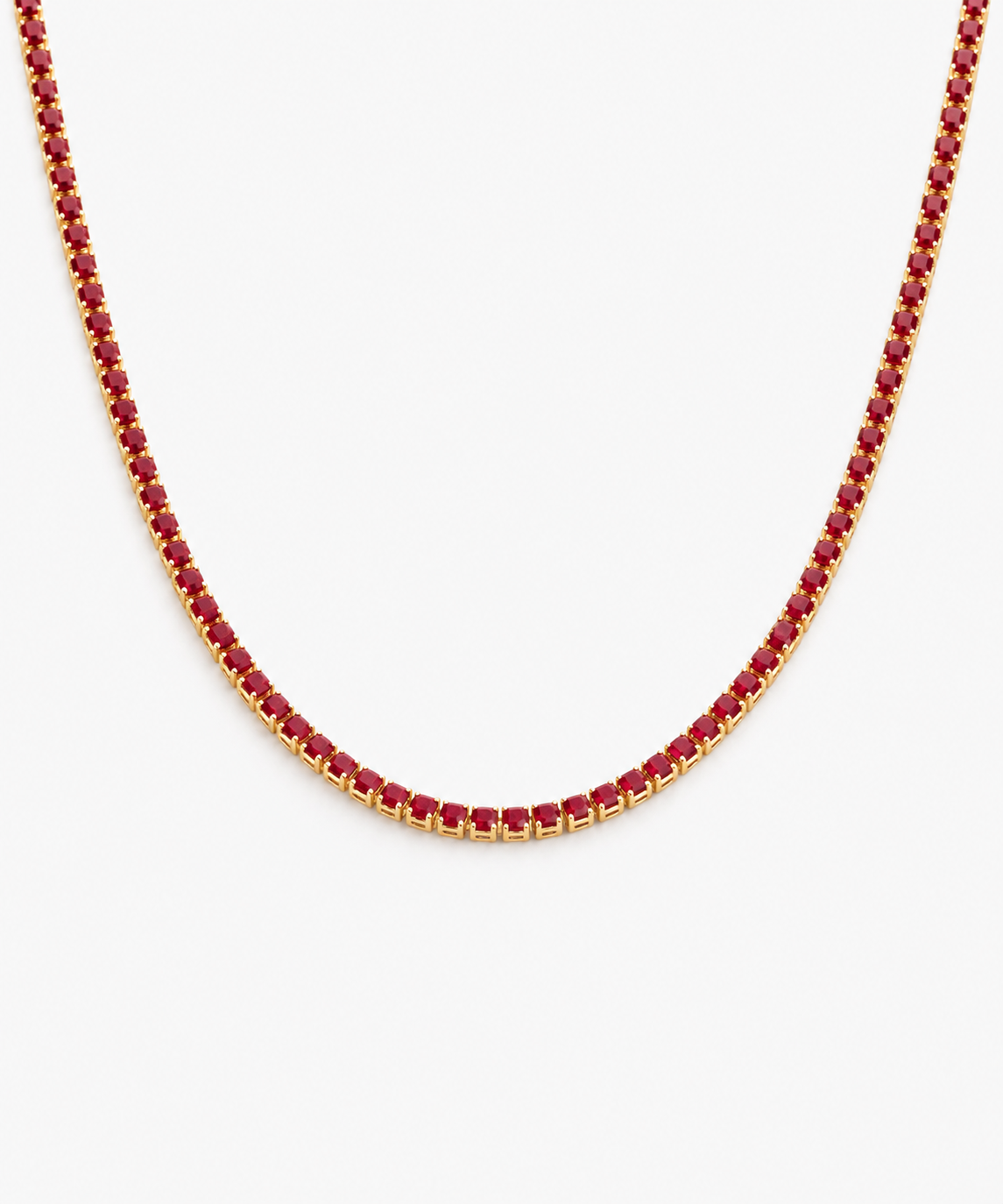 Sakura Ruby Tennis Necklace — gold on white background