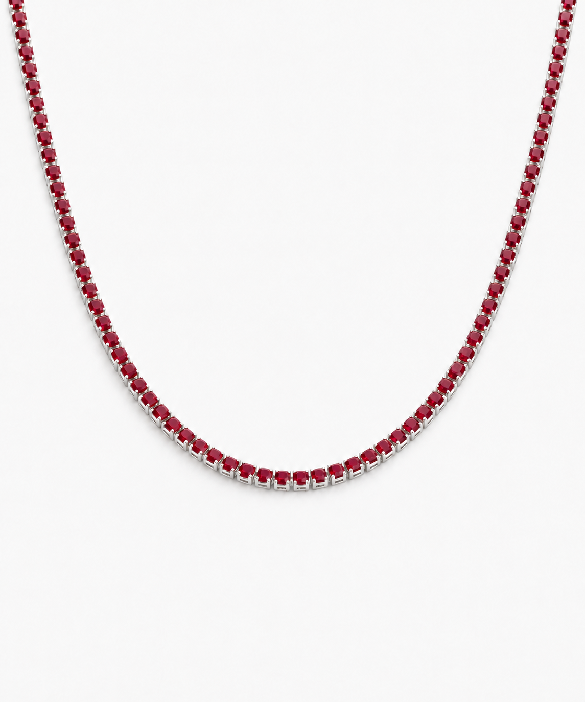 Sakura Ruby Tennis Necklace — silver on white background