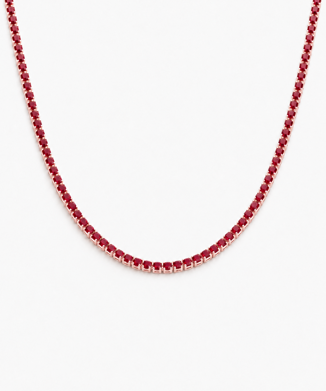 Sakura Ruby Tennis Necklace — rose gold on white background