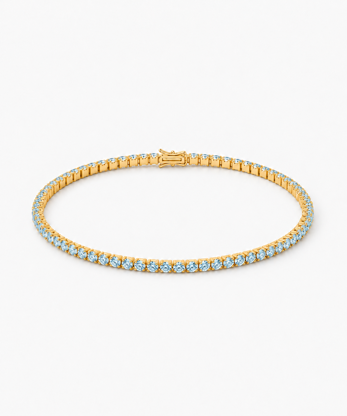 Serafina Aquamarine Tennis Bracelet — gold on white background