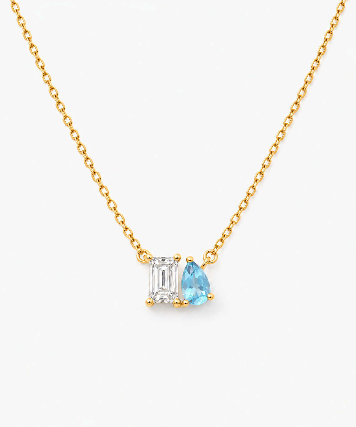 Esmé Aquamarine Birthstone Necklace — gold on white/gray background