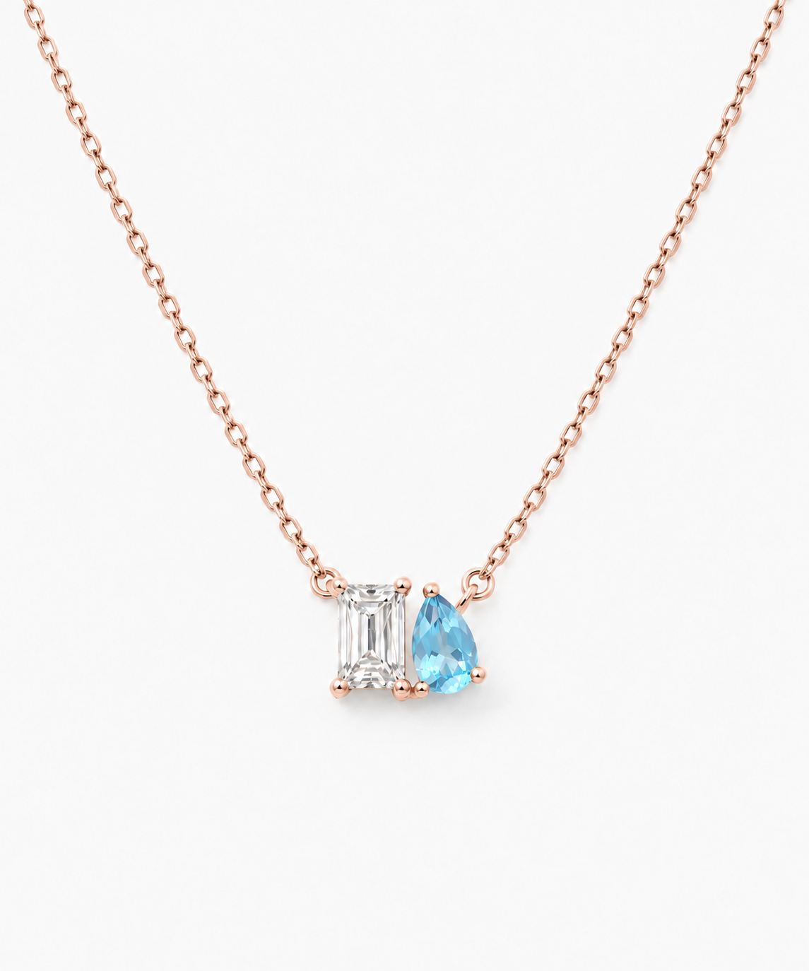 Esmé Aquamarine Birthstone Necklace — rose gold on white/gray background