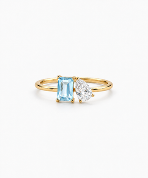 Esmé Aquamarine Birthstone Ring — gold on white/gray background