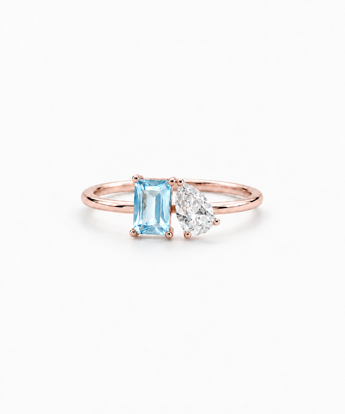 Esmé Aquamarine Birthstone Ring — rose gold on white/gray background