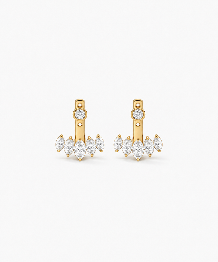 Mikasa Marquise Jacket Earrings — Yellow Gold on white background
