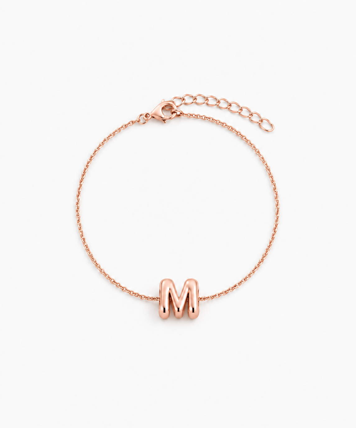 Sia Bubble Initial Bracelet — Rose Gold on white background