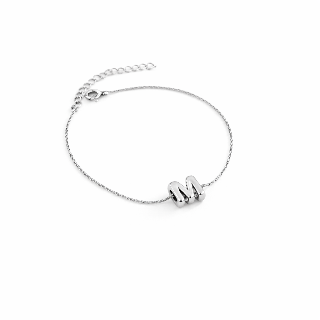 Sia Bubble Initial Bracelet layering detail by SURI