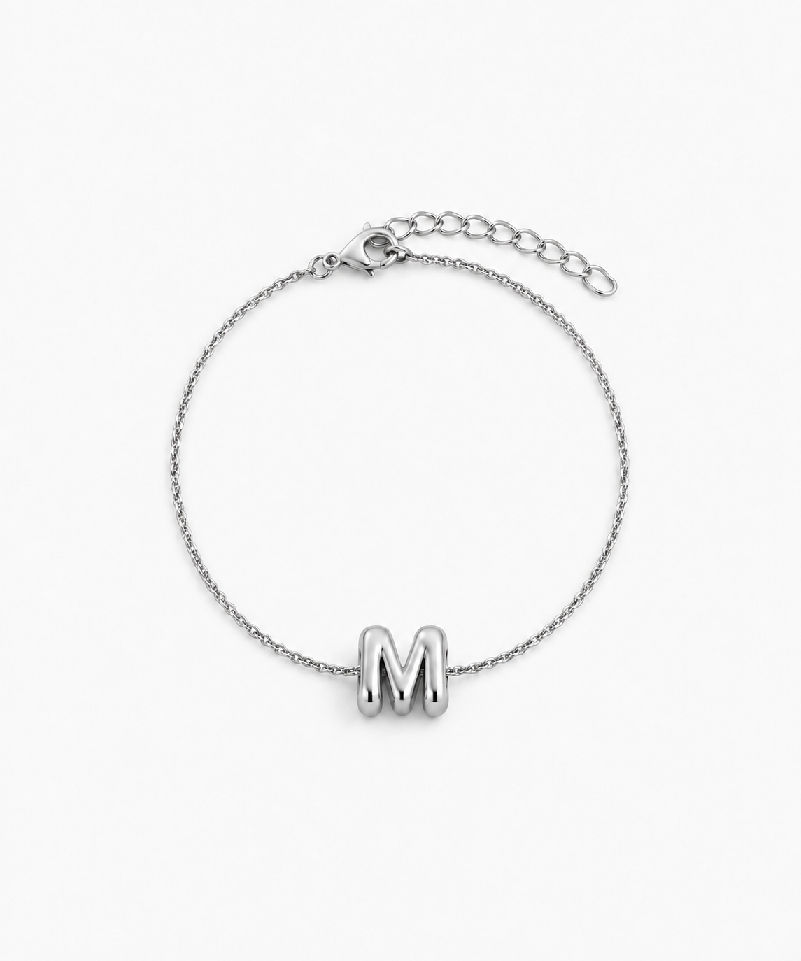 Sia Bubble Initial Bracelet — Silver on white background