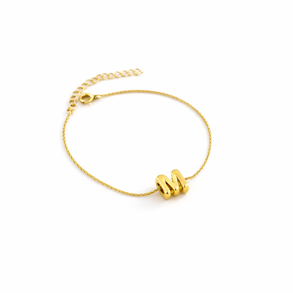 Sia Bubble Initial Bracelet in sterling silver, 14K gold and 18K gold by SURI