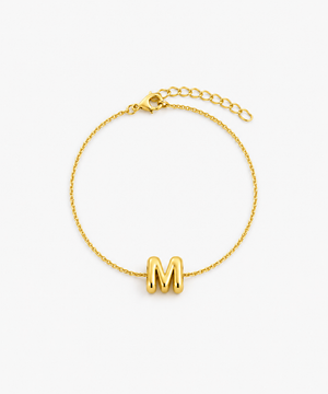 Sia Bubble Initial Bracelet — Yellow Gold on white background