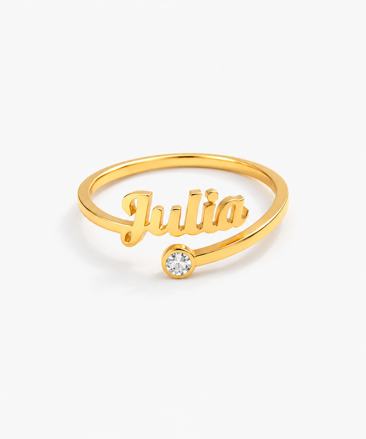 Gaia Engravable Birthstone Ring — Yellow Gold on white background