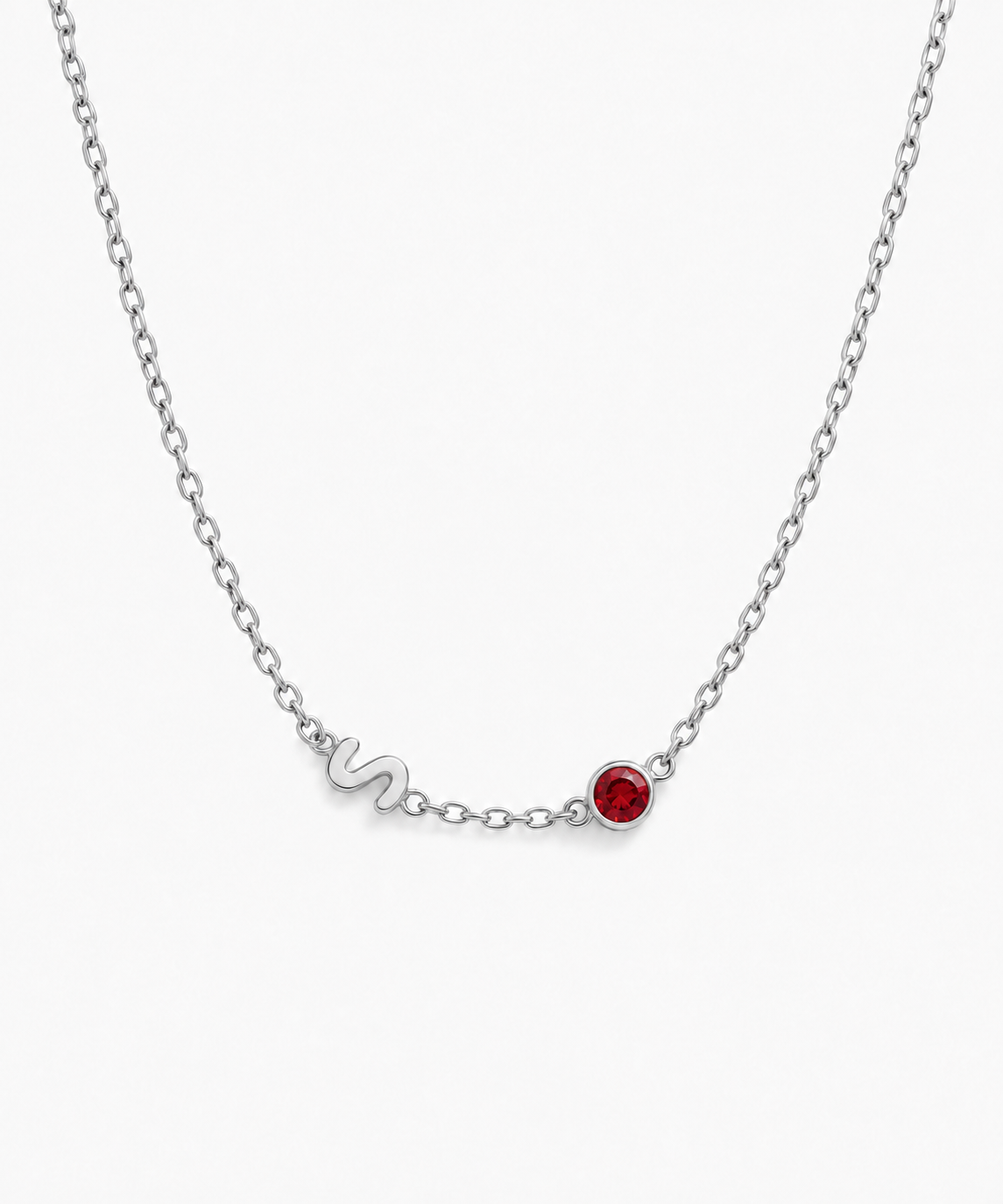 Svea Initial Birthstone Necklace — Silver on white background