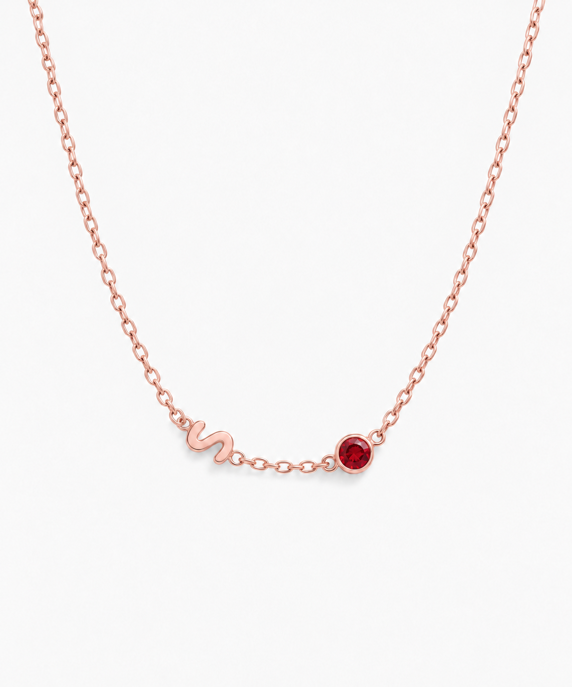 Svea Initial Birthstone Necklace — Rose Gold on white background