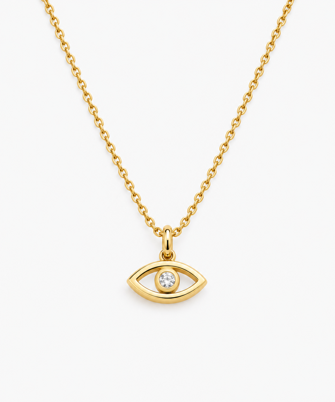 Kyra Evil Eye Necklace — Yellow Gold on white background