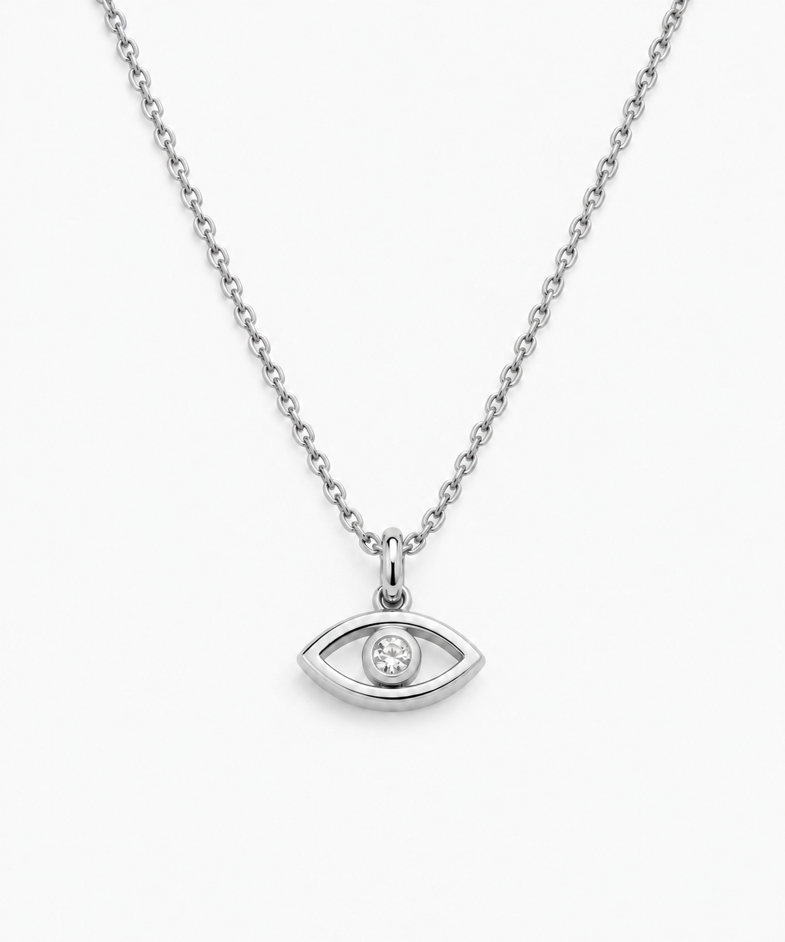 Kyra Evil Eye Necklace — Silver on white background