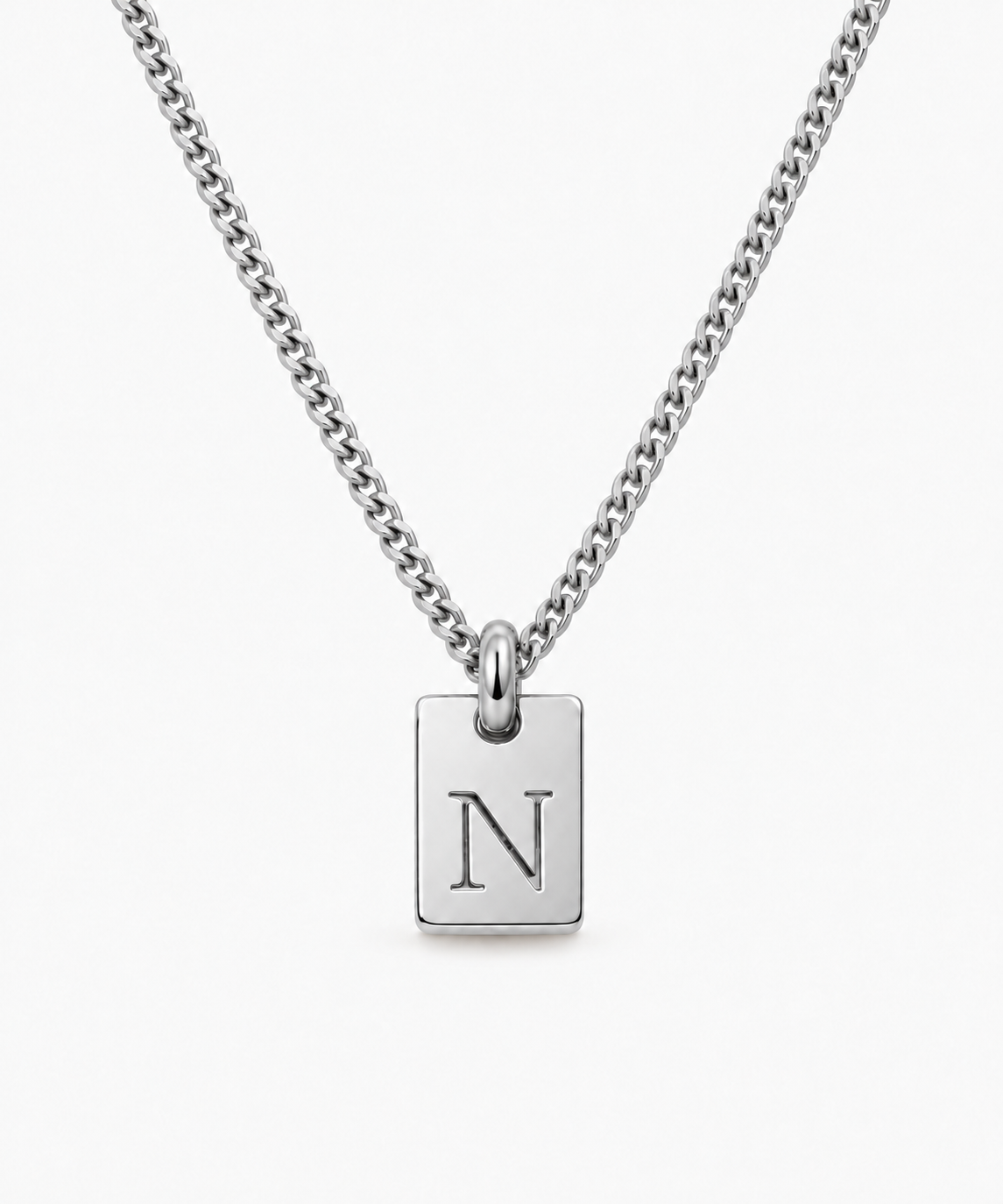 Piri Engravable Initial Necklace — Silver on white background