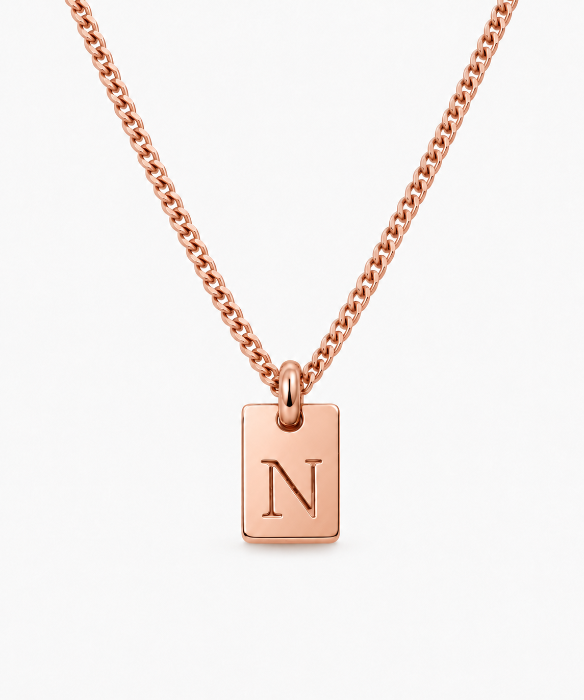 Piri Engravable Initial Necklace — Rose Gold on white background