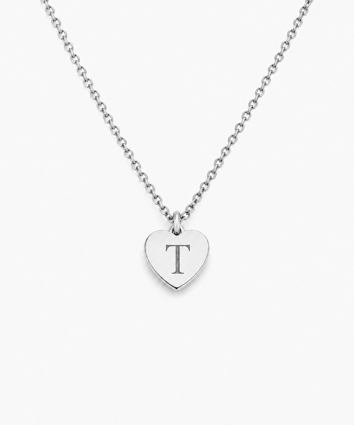 Tsuki Engravable Initial Necklace — Silver on white background