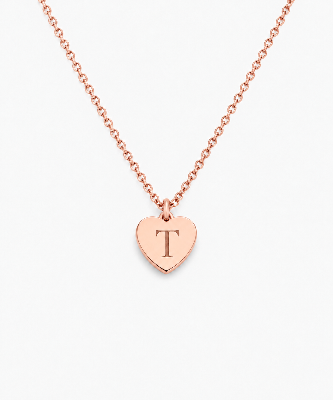 Tsuki Engravable Initial Necklace — Rose Gold on white background