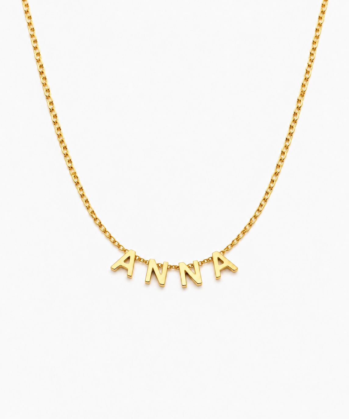 Ava Letter Necklace in gold on white background