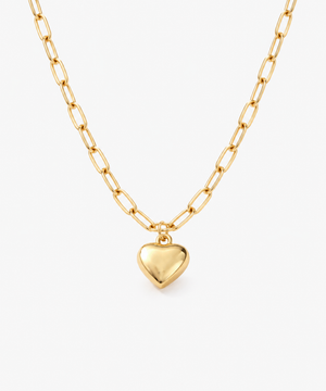 Yumi Paperclip Heart Necklace — Yellow Gold on white background