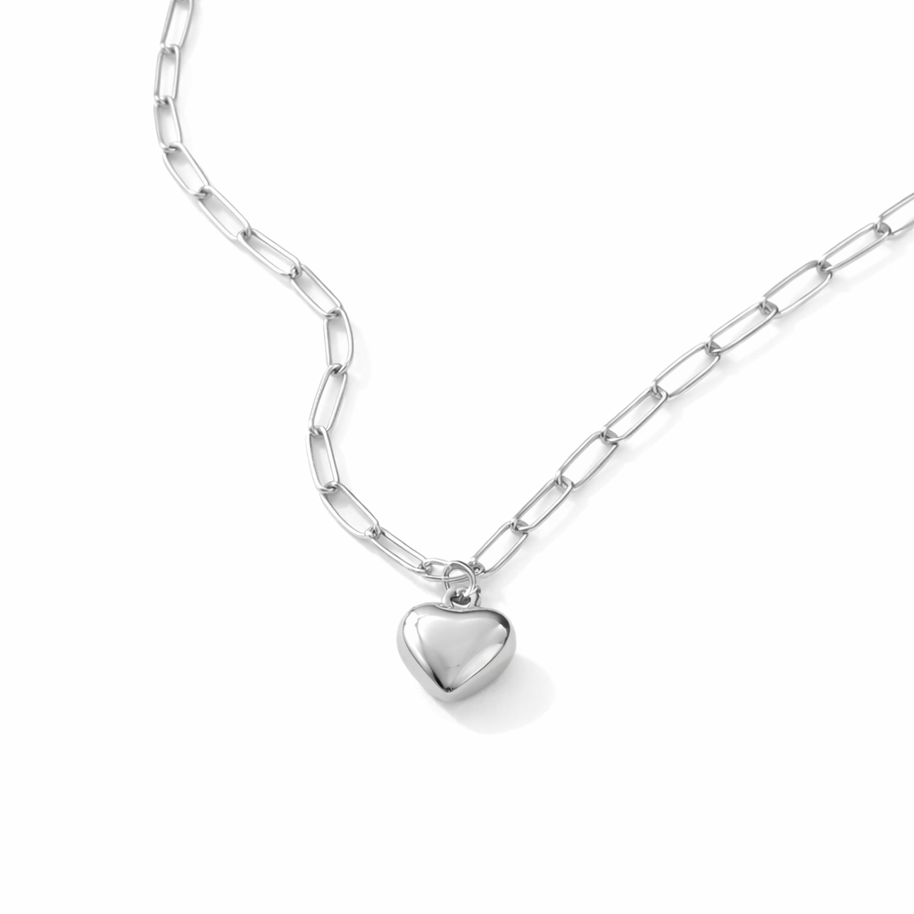 Yumi Paperclip Heart Necklace layering detail by SURI