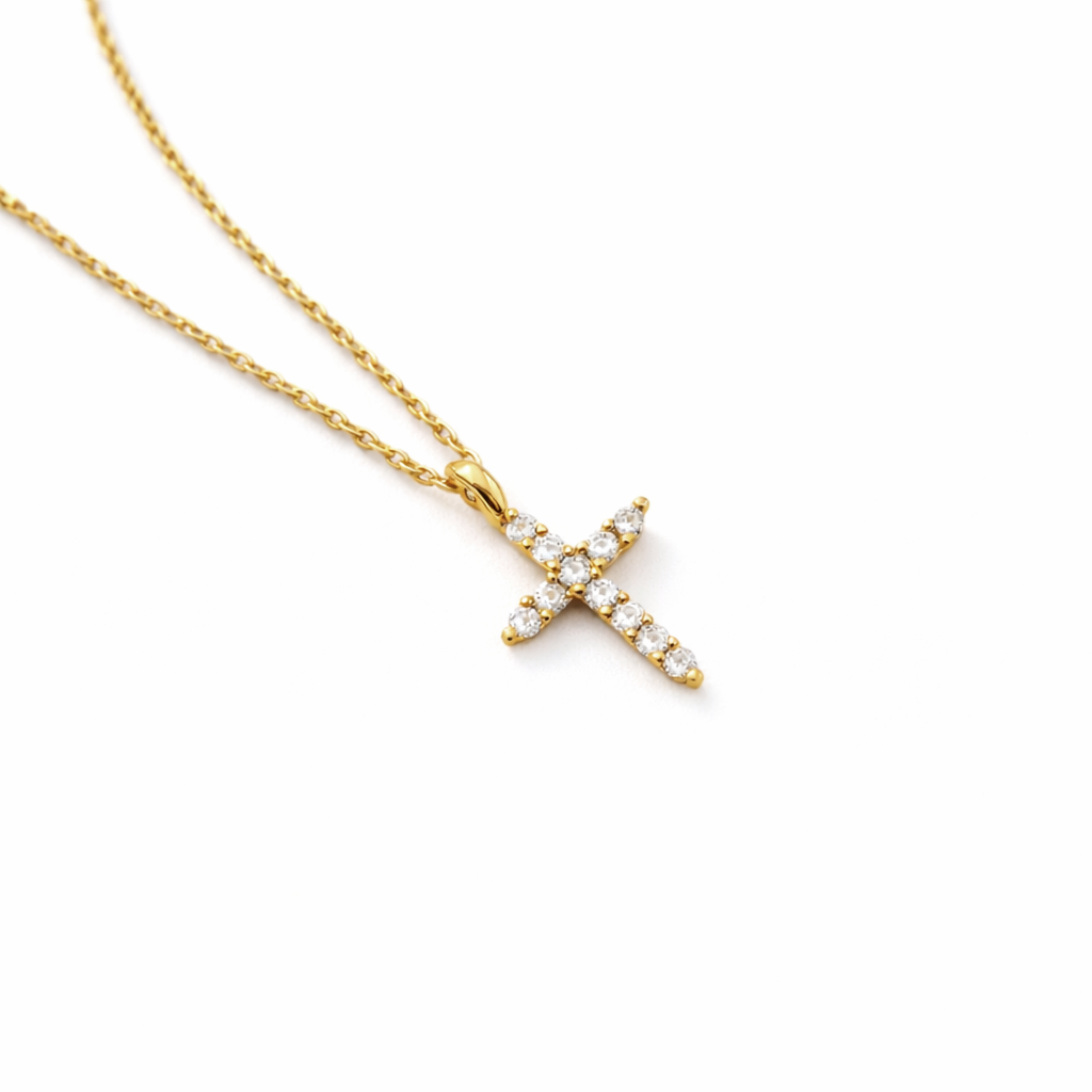 Solene Pave Cross Necklace in sterling silver, 14K gold and 18K gold by SURI