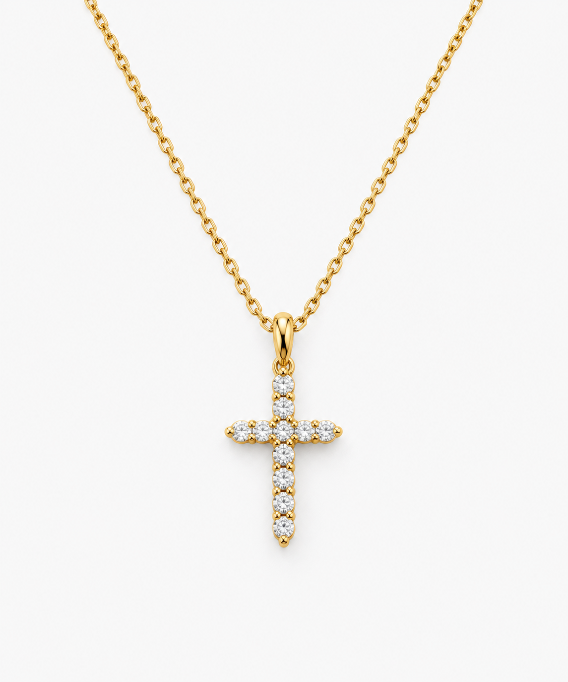Solène Pavé Cross Necklace — Yellow Gold on white background