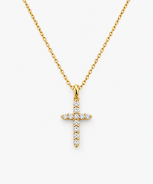 Solène Pavé Cross Necklace — Yellow Gold on white background