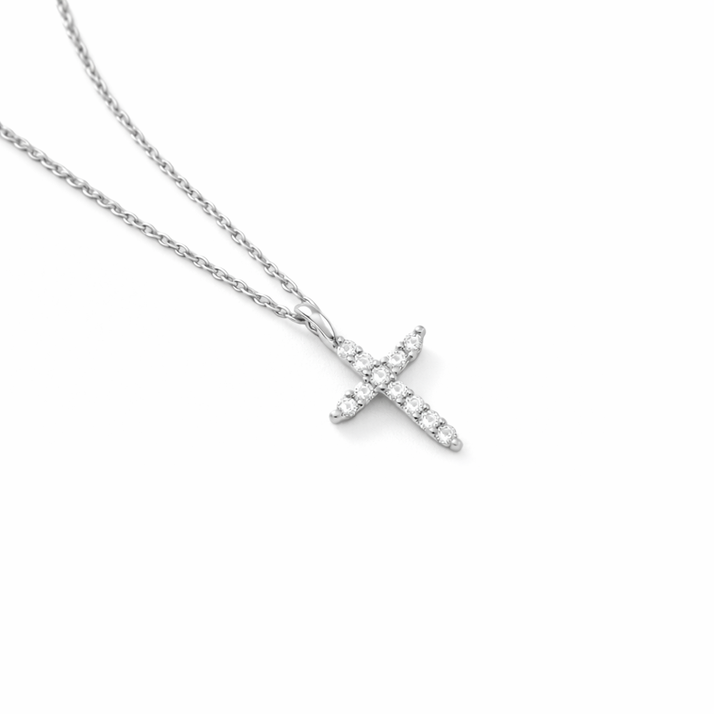 Solene Pave Cross Necklace on-model styling by SURI