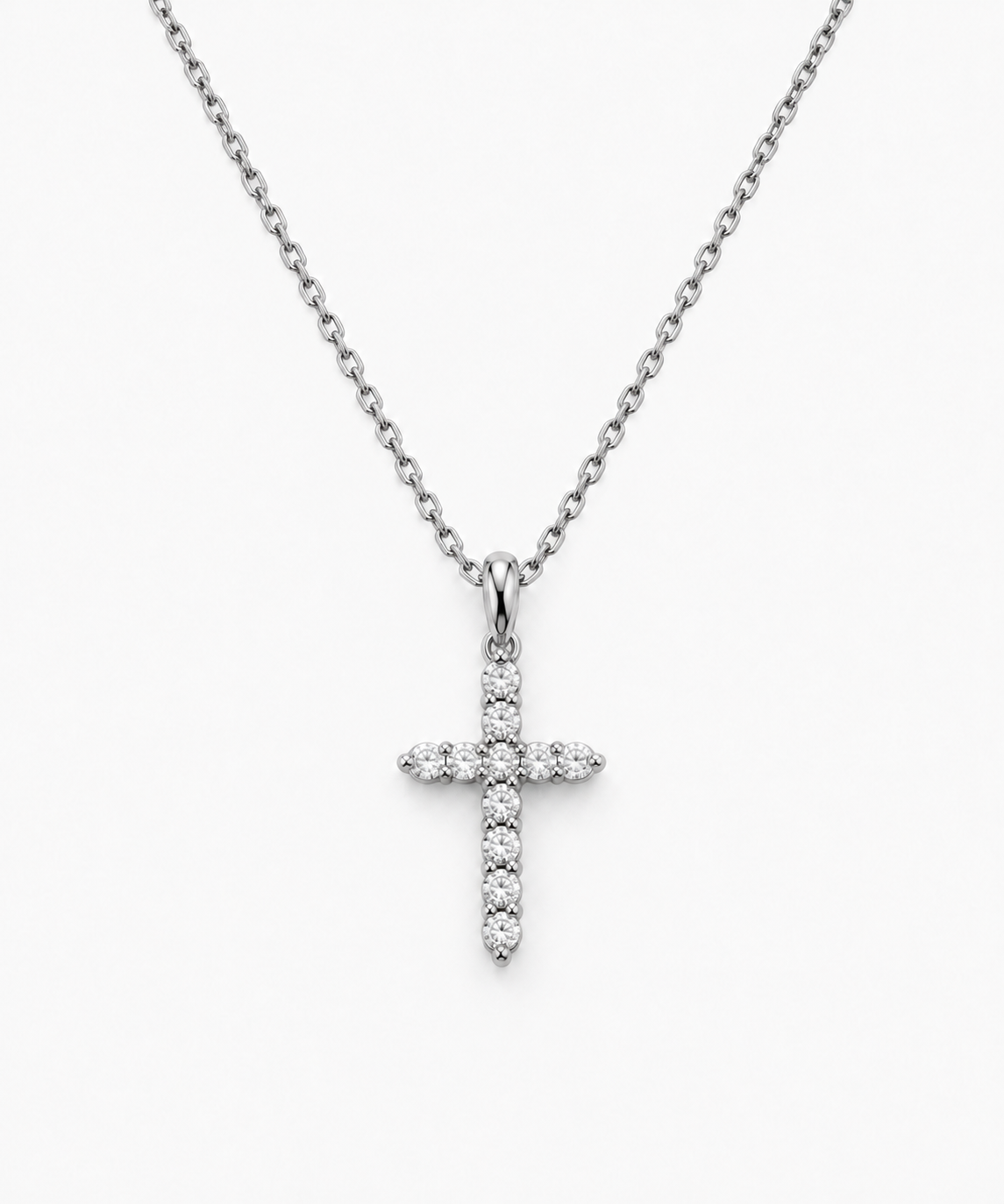 Solène Pavé Cross Necklace — Silver on white background
