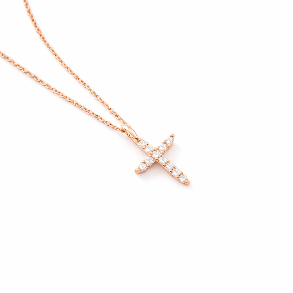 Solene Pave Cross Necklace layering detail by SURI