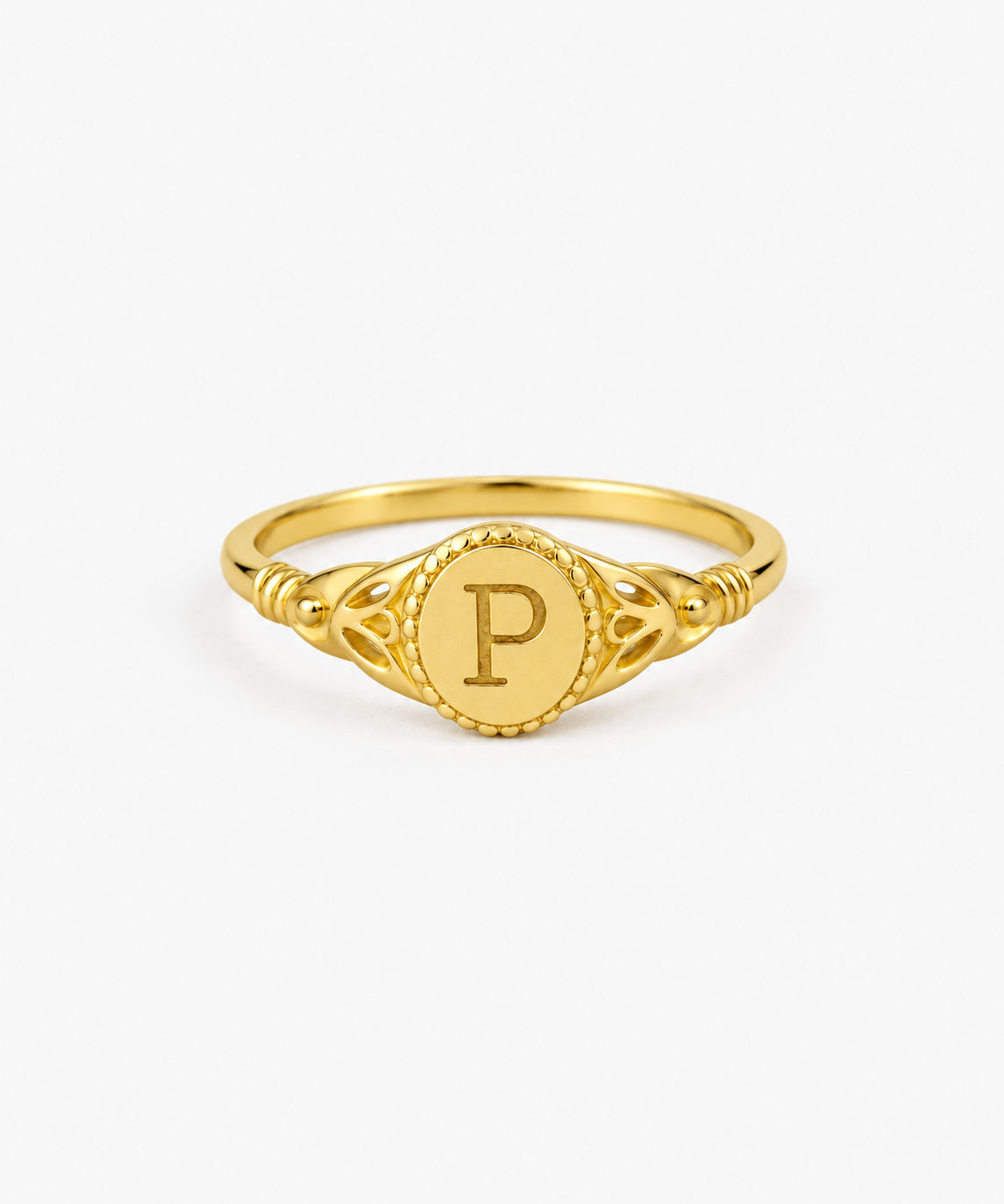 Audrey Initial Signet Ring in gold on white background
