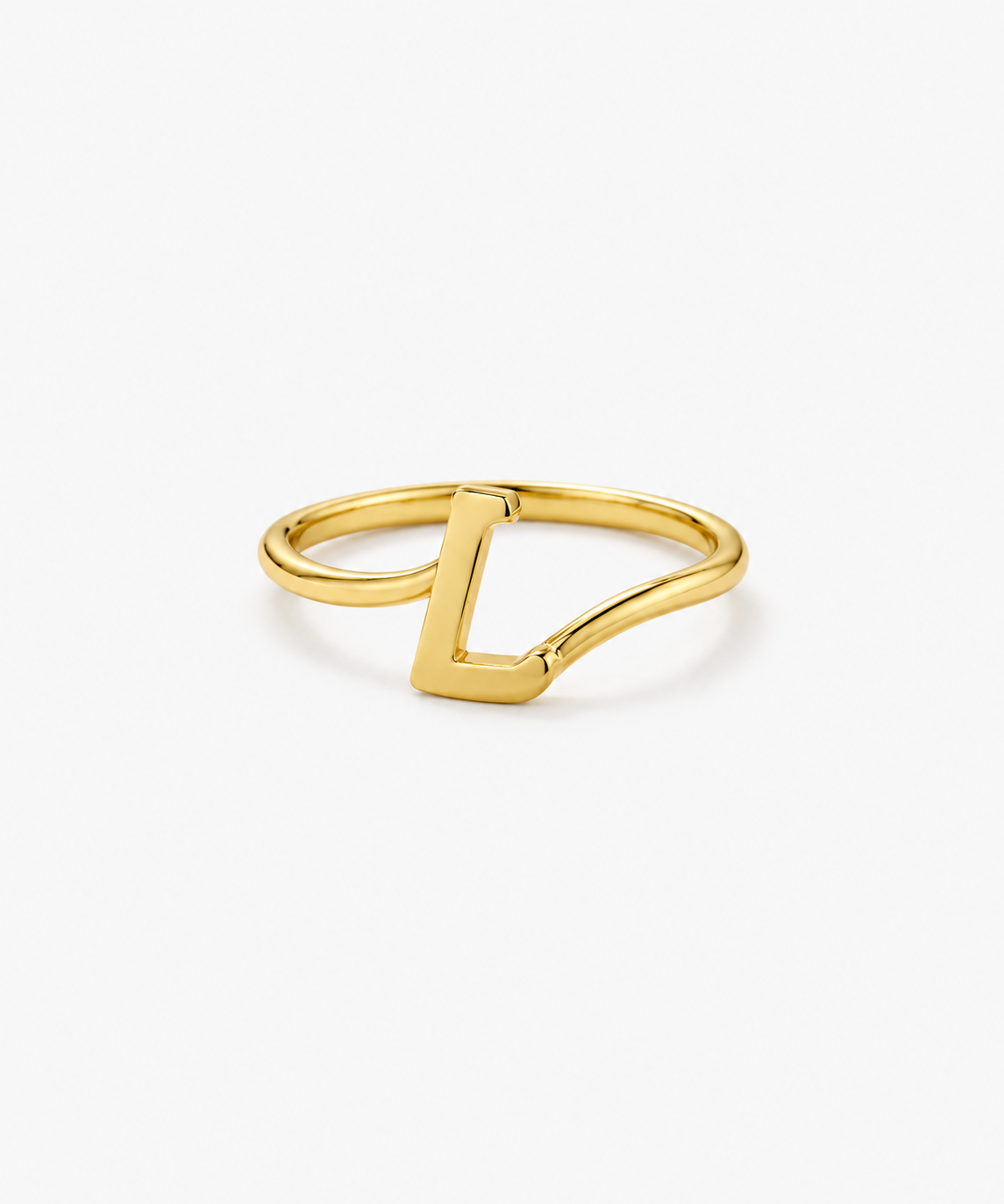 Serra Initial Ring in gold on white background