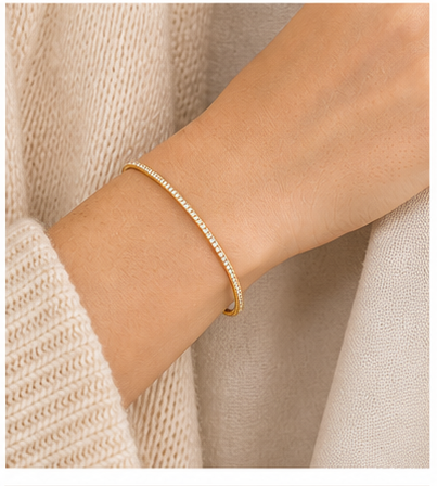 Lina Thin Pave Bangle model gold by SURI