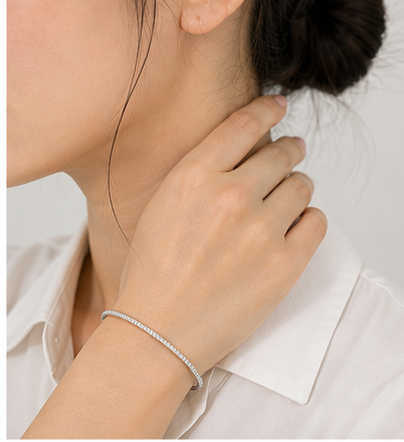 Lina Thin Pave Bangle model silver by SURI