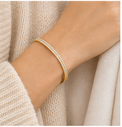 Dalia Double Pave Bangle model gold by SURI