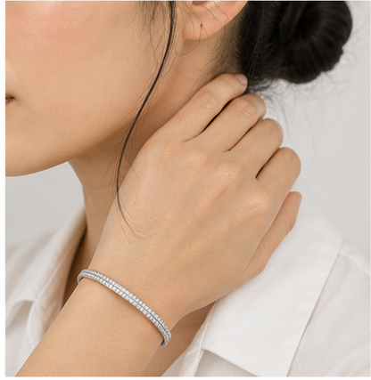 Dalia Double Pave Bangle model silver by SURI