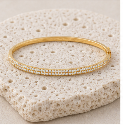 Dalia Double Pave Bangle rock gold by SURI