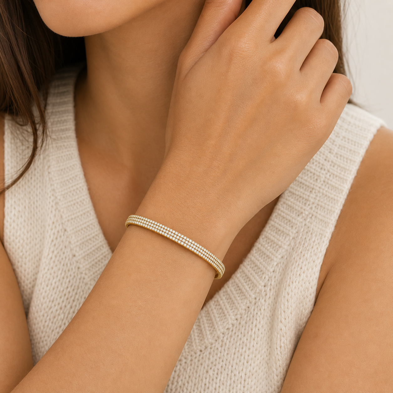 Siena Triple Pave Bangle model gold by SURI