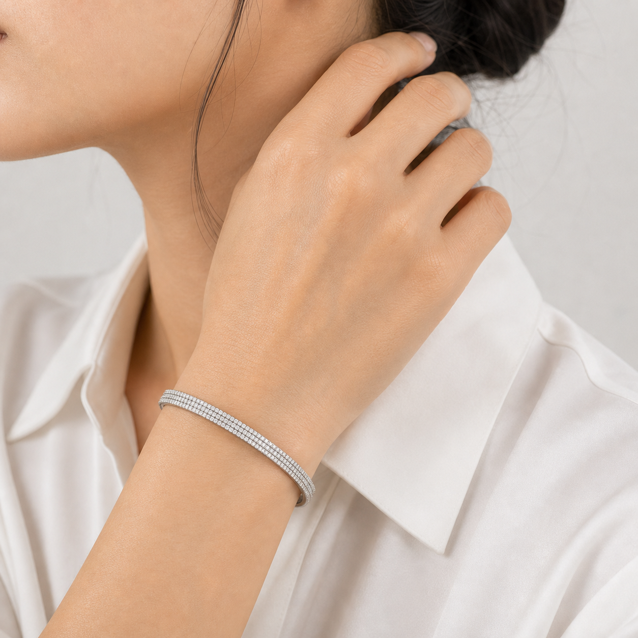 Siena Triple Pave Bangle model silver by SURI