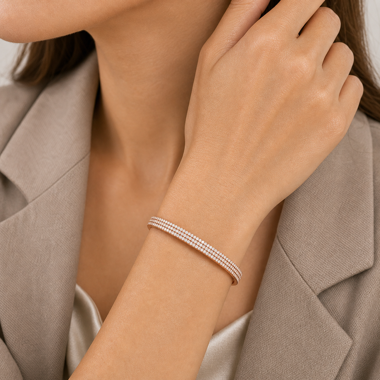 Siena Triple Pave Bangle model rose gold by SURI