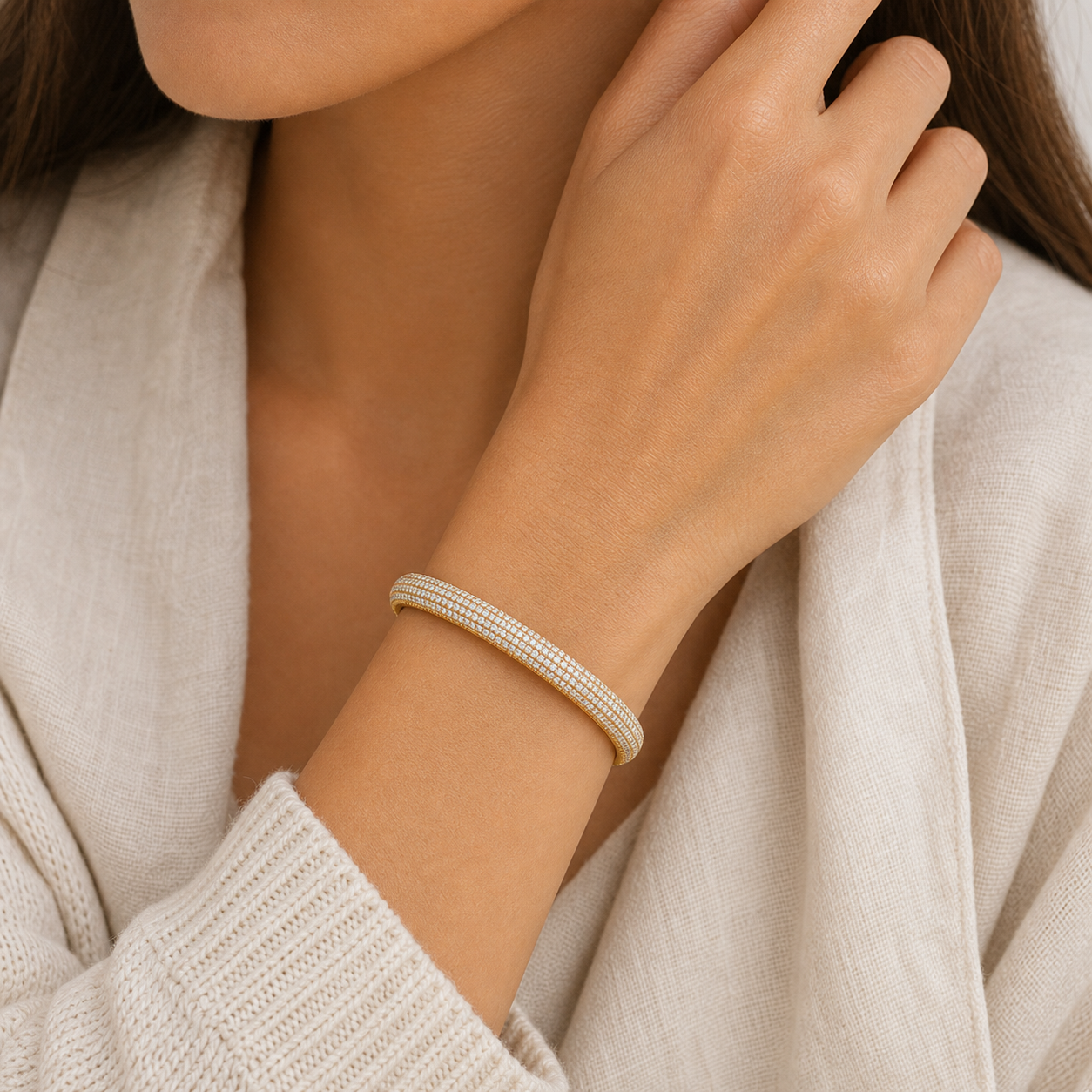 Marcella Dome Pave Bangle model gold by SURI