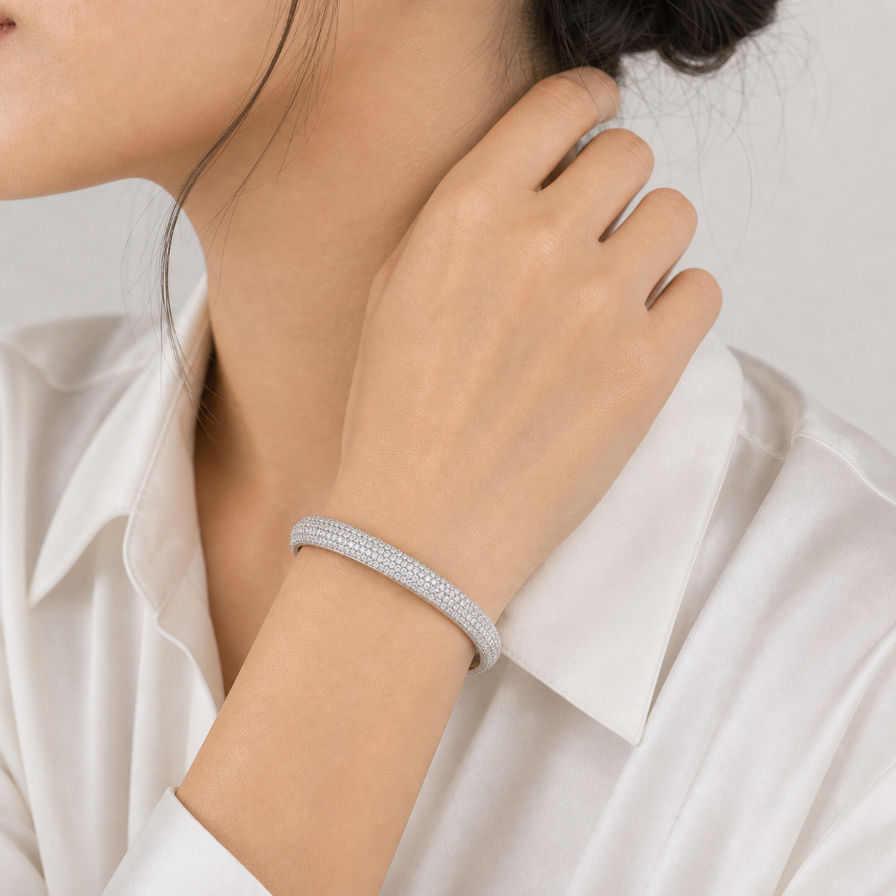 Marcella Dome Pave Bangle model silver by SURI