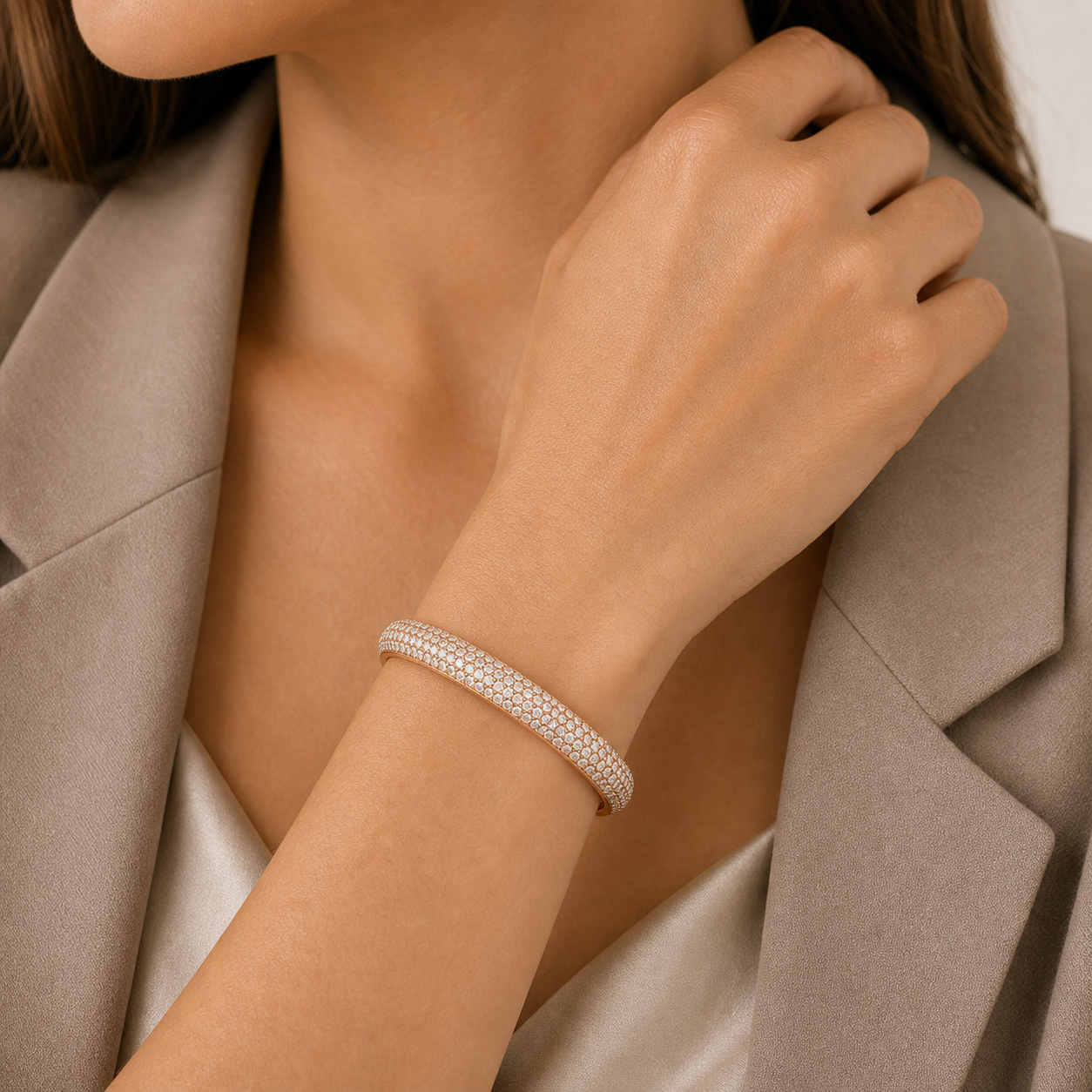Marcella Dome Pave Bangle model rose gold by SURI