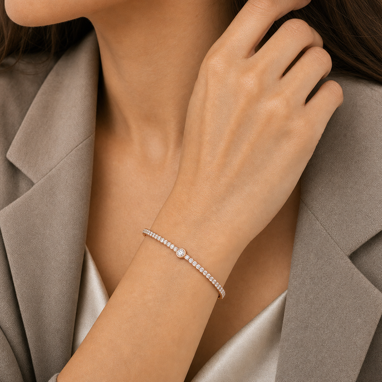 Sabine Solitaire Diamond Tennis Bracelet model rose gold by SURI