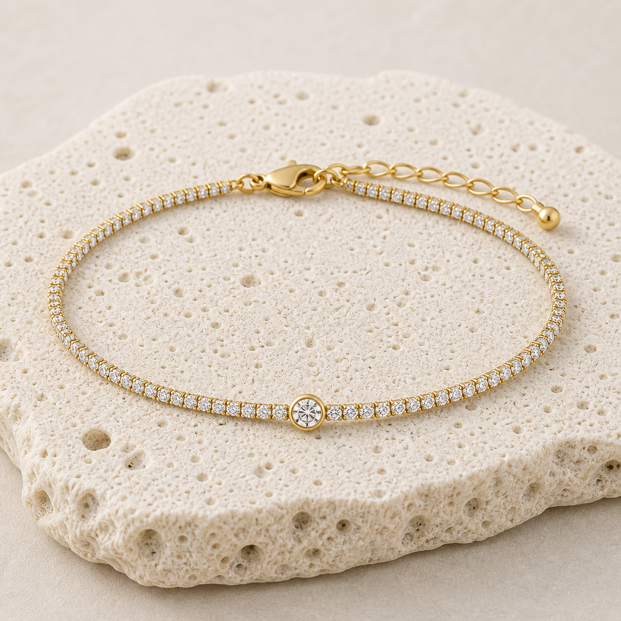 Sabine Solitaire Diamond Tennis Bracelet rock gold by SURI