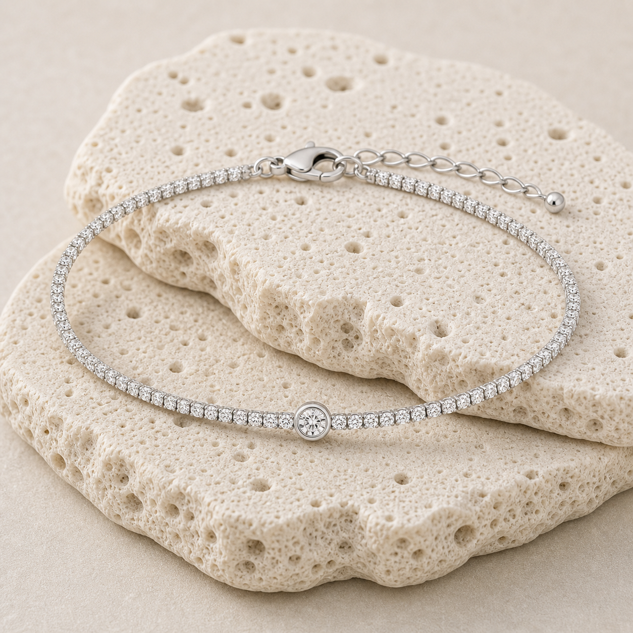 Sabine Solitaire Diamond Tennis Bracelet rock silver by SURI