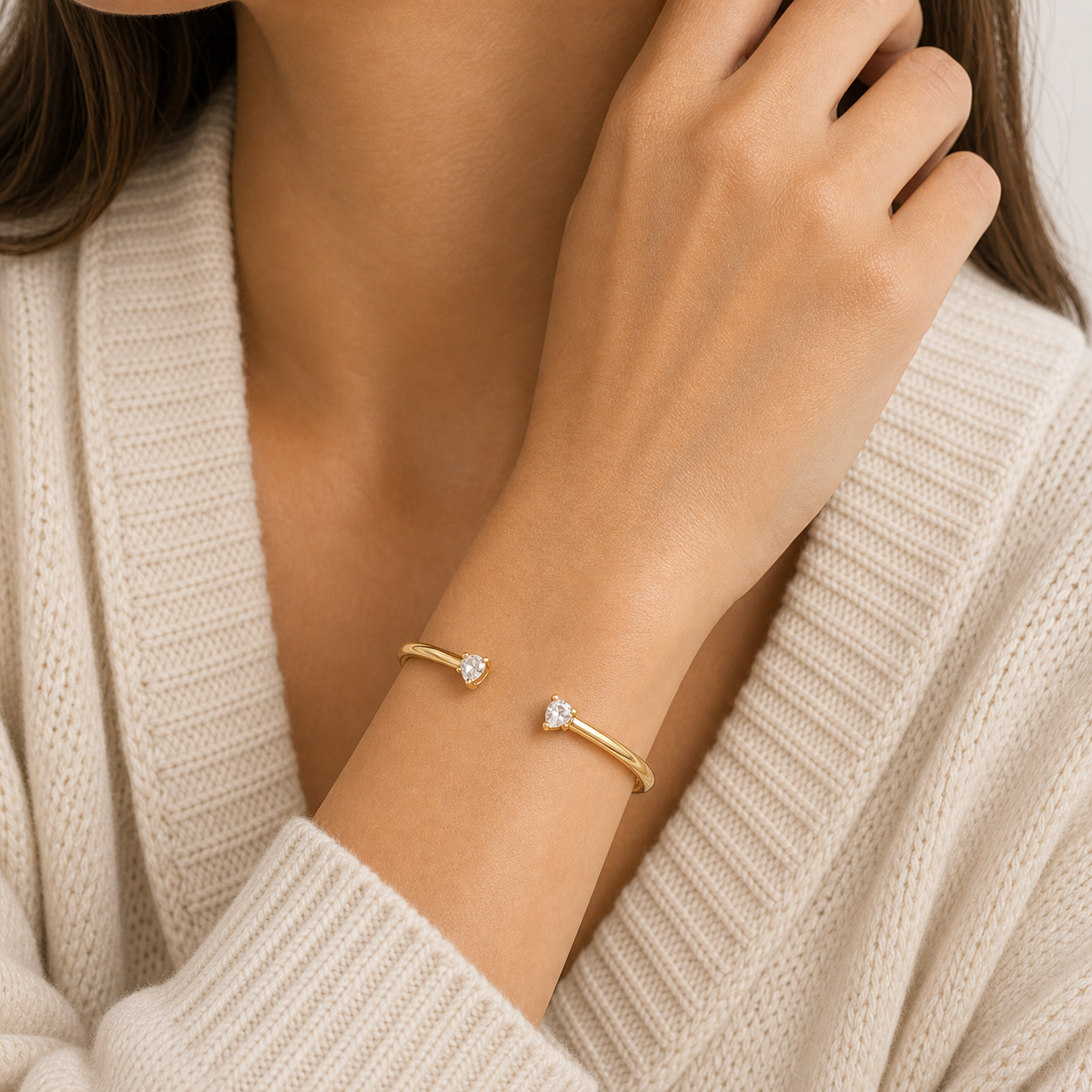 Gia Two Diamond Cuff Bangle model gold by SURI