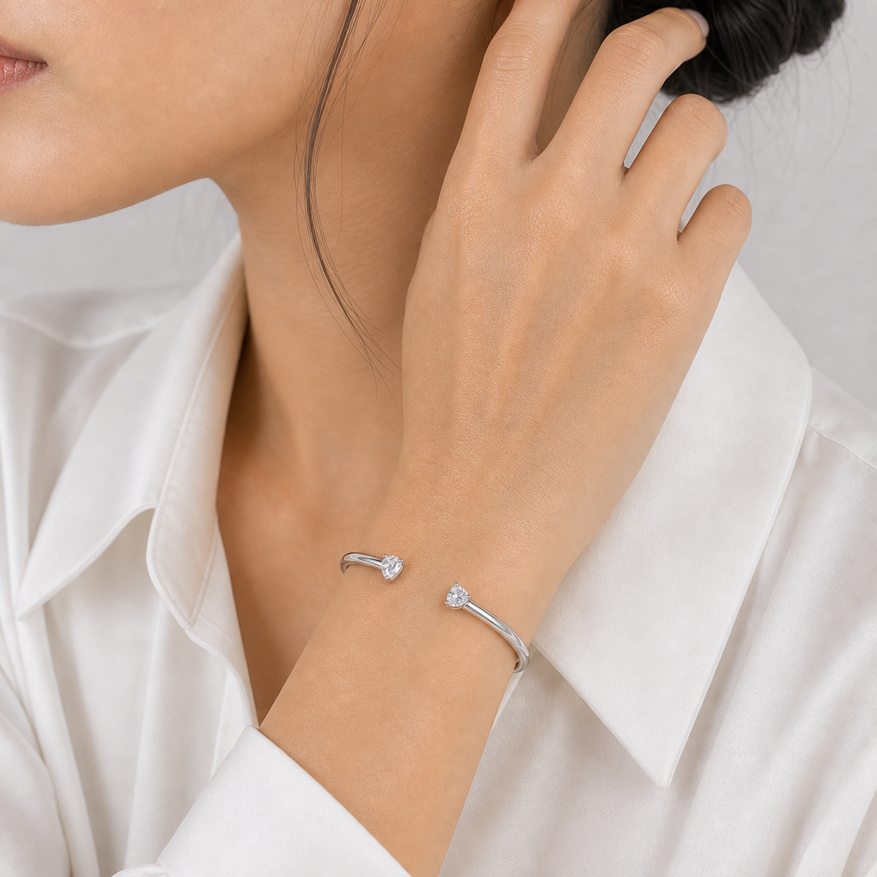 Gia Two Diamond Cuff Bangle model silver by SURI